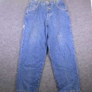 Y2K Boss Jeans Mens 36x31 Blue Baggy Fit Straight Logo Tape Denim Medium Wash